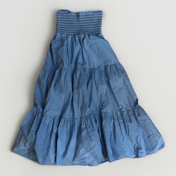 American Eagle Blue Smockin on Sunshine Strapless Midi Dress Size Medium - Picture 4 of 12